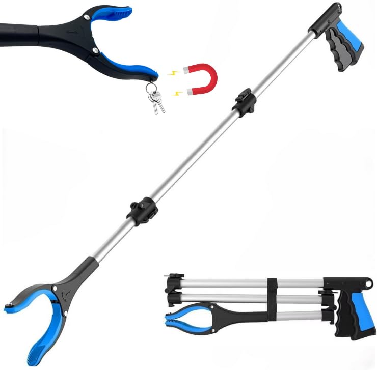 Extra Long Foldable Reacher Grabber Tool —  Wide Jaw & Magnetic Tip