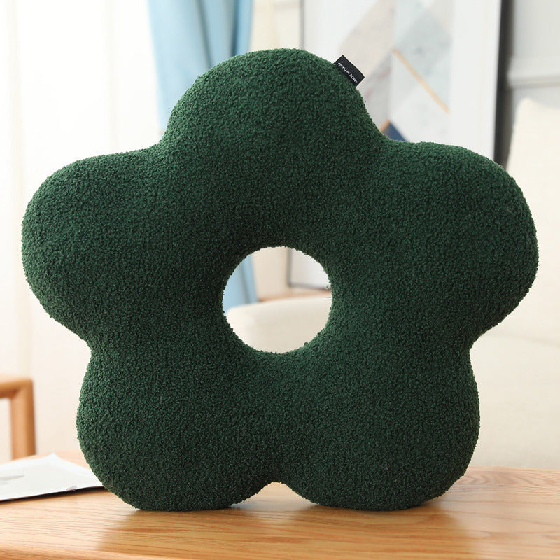 Round Plush 3D Lumbar Support Pillow — Soft, Decorative