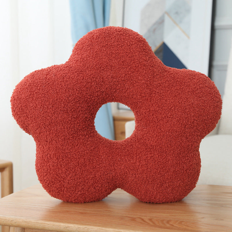 Round Plush 3D Lumbar Support Pillow — Soft, Decorative
