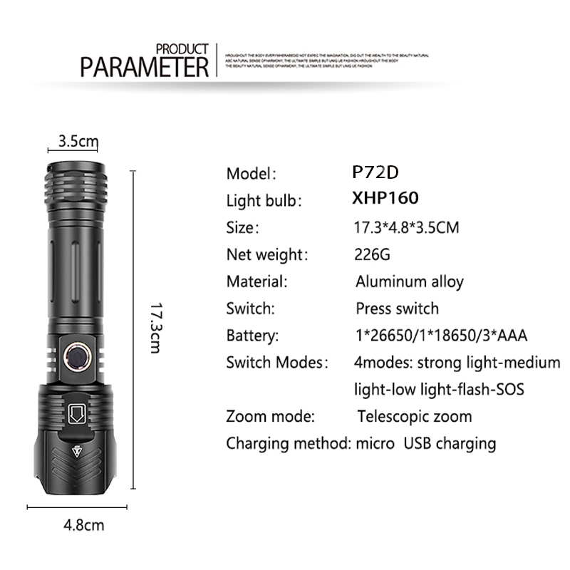 High-Beam Outdoor LED Flashlight with Phone Charger