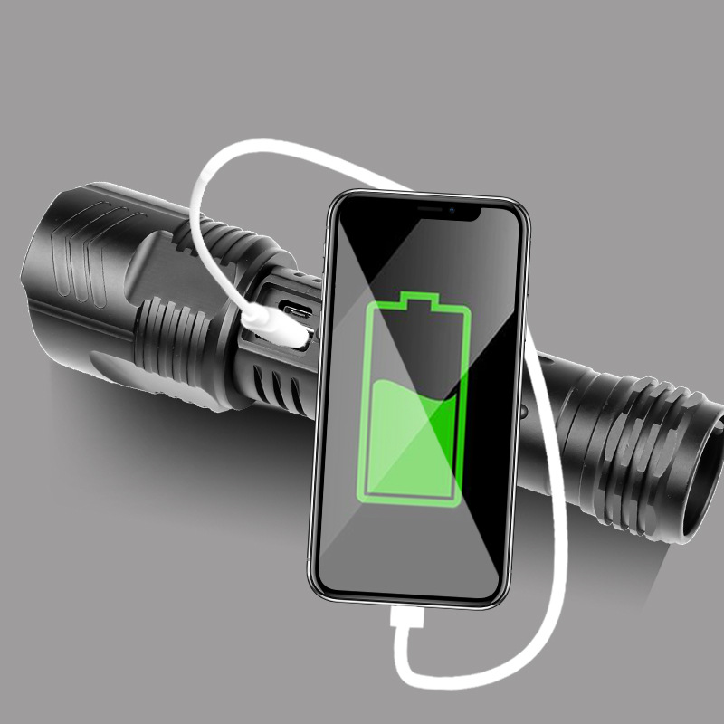 High-Beam Outdoor LED Flashlight with Phone Charger
