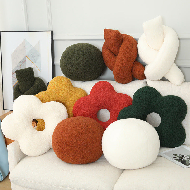 Round Plush 3D Lumbar Support Pillow — Soft, Decorative