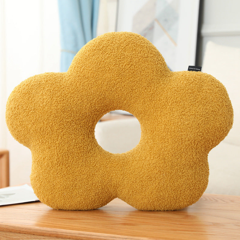 Round Plush 3D Lumbar Support Pillow — Soft, Decorative