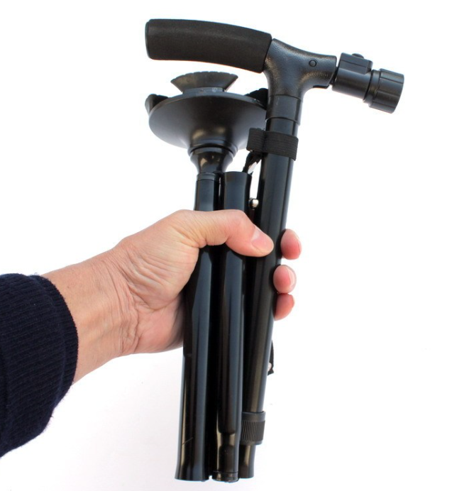 Folding LED Walking Cane with Built-In Flashlight