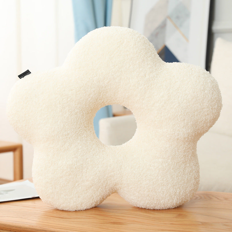 Round Plush 3D Lumbar Support Pillow — Soft, Decorative